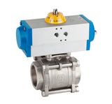 ROBINET À BOISSEAU SPHÉRIQUE 3 PIÈCES INOX A-316 ACTIONNEUR PNEUMATIQUE DOUBLE EFFET