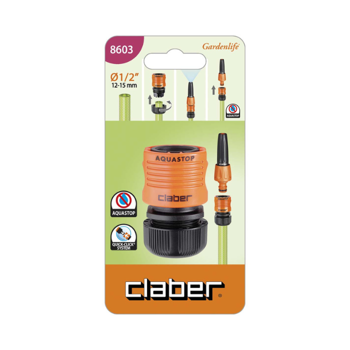 Conector Manguera Claber Aquastop 1/2" | Empalme Rápido | 8603