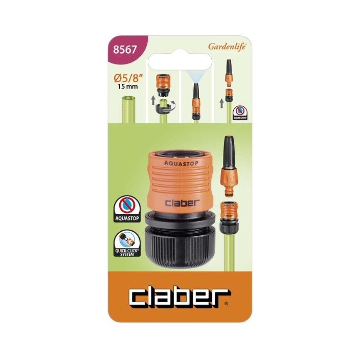 Conector Manguera Claber Aquastop 5/8" | Empalme Rápido | 8567