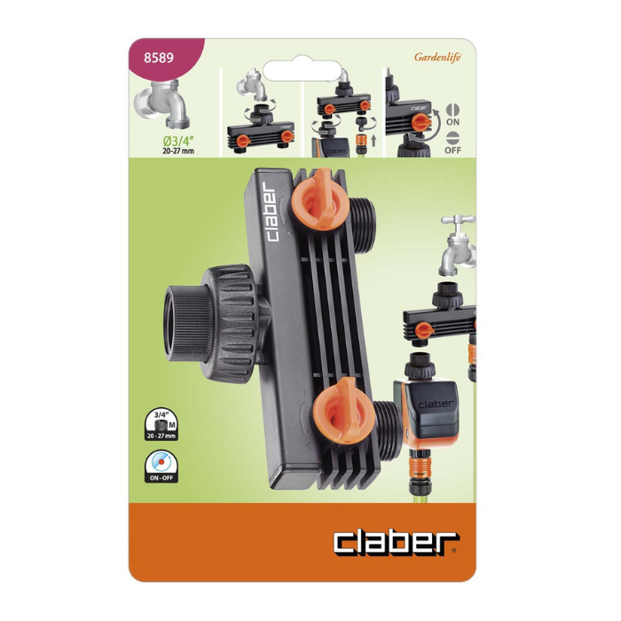 Toma de 2 Vías Claber Rosca 3/4" Macho | Distribuidor | 8589