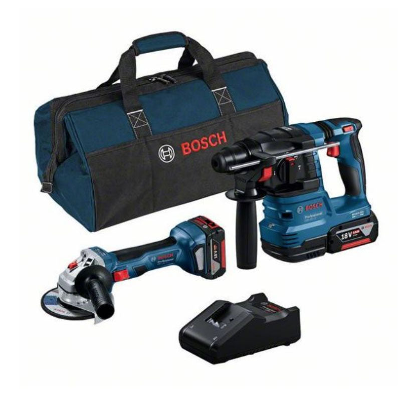 Combo Bosch de Martillo GBH, Miniamoladora GWS, 2 Baterías GBA y Cargador GAL