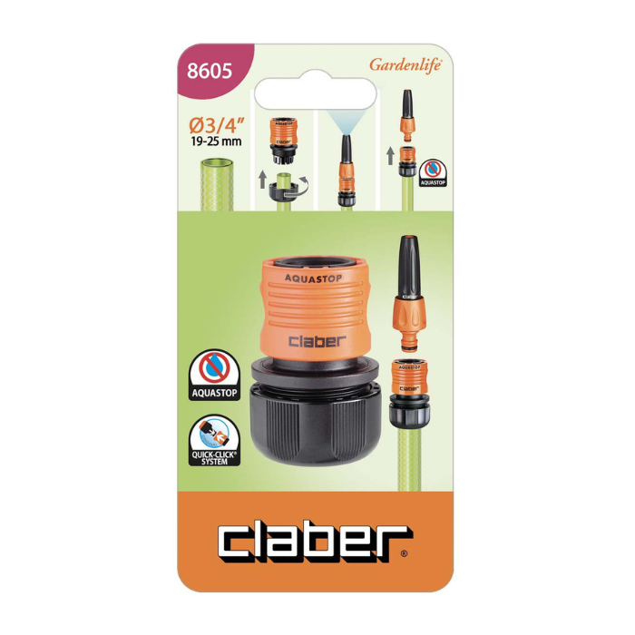 Conector Manguera Claber Aquastop 3/4" | Empalme Rápido | 8605