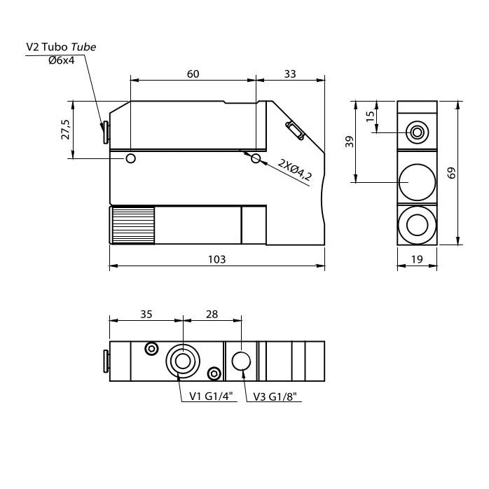 Cuerpo de montaje 19 mm. para eyector de vacío serie NK1