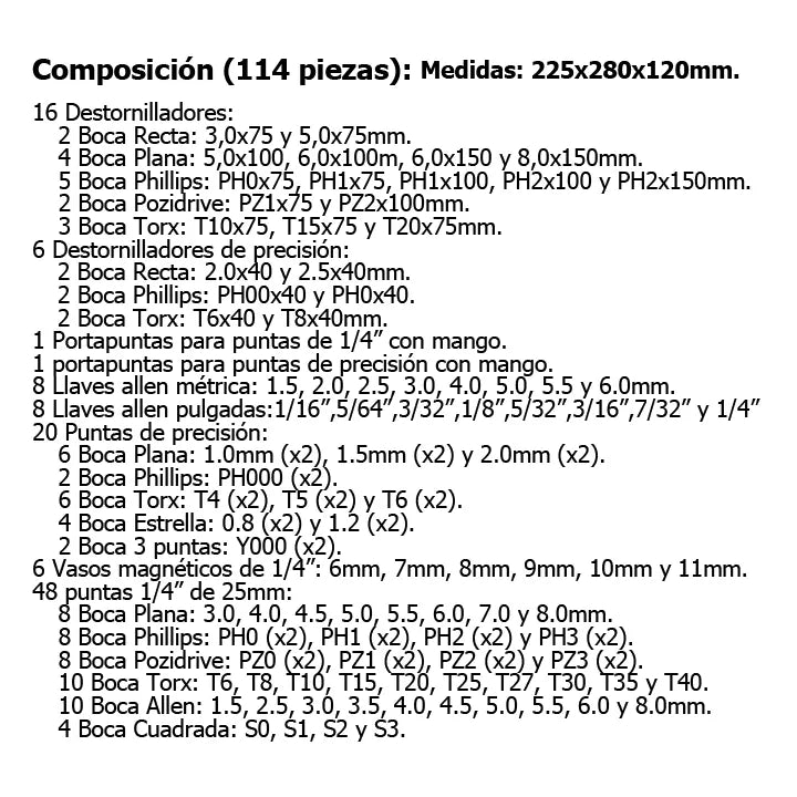Juego destornilladores y puntas Alyco (114 piezas) 170467