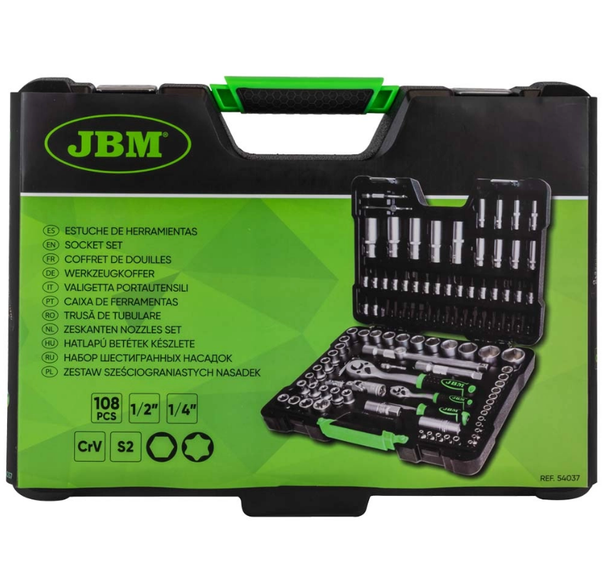 Maletín de Carraca 1/2" y 1/4" 108 Piezas | JBM