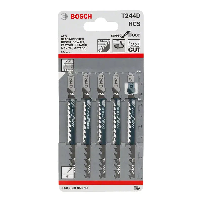 Juego de 5 Hojas de Sierra de Calar Bosch T 244 D Speed for Wood