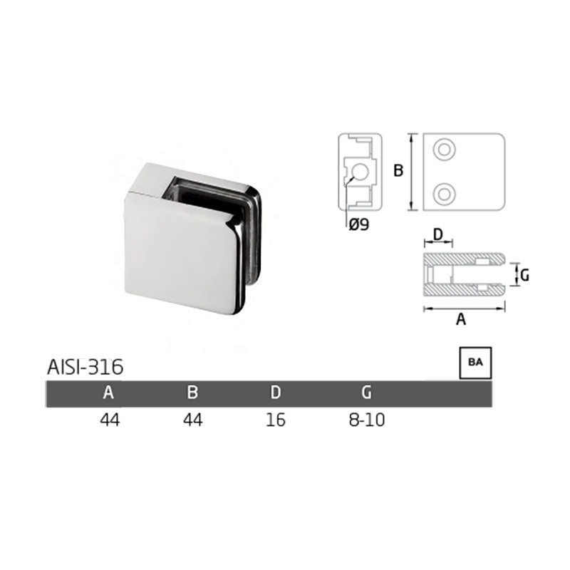 Pinza Cuadrada de Base Plana Acero Inoxidable A-316 Alto Brillo 8-10 MM