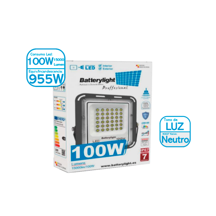 Proyector IP67 Luz Neutra 100W 15000Lm 4500ºK