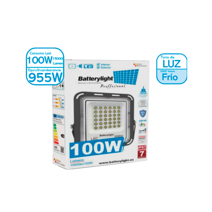 Proyector IP67 Luz Fría 100W 15000Lm 6500ºK