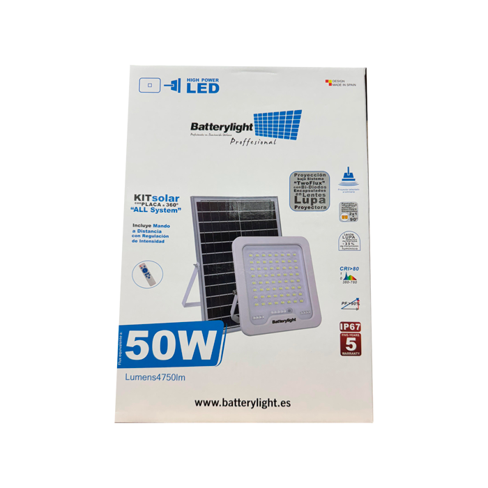 Proyector Solar IP67 Luz Cálida 50W 4750Lm 3000ºK