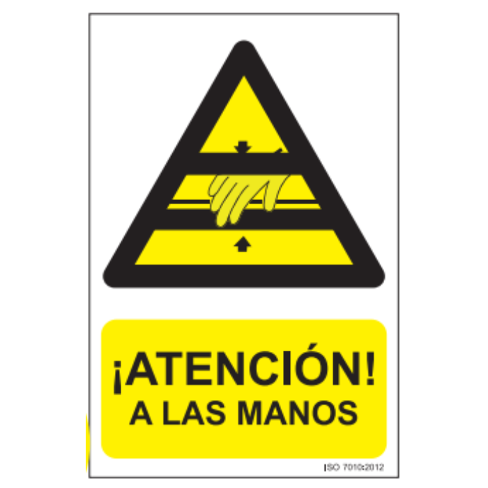 Señal PVC Atención a las Manos | 210 x 300 mm | Espesor 0,7 mm