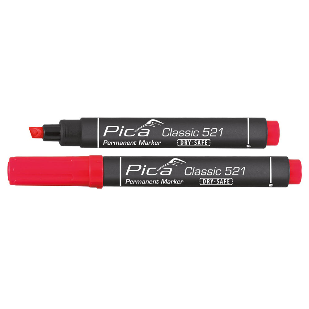 Marcador rojo permanente con punta tipo cincel PICA Classic 521/40