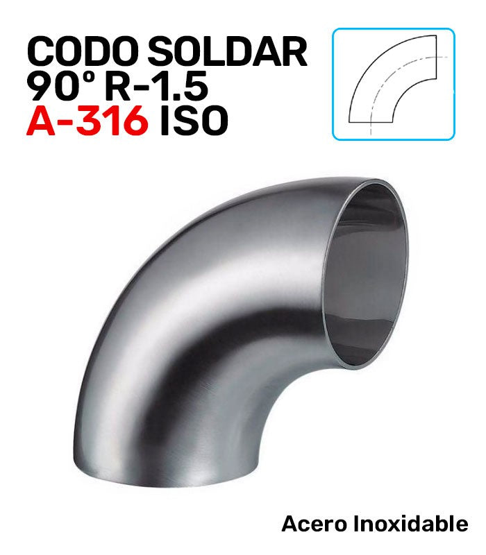 CODO A/INOX A-316 90º SOLDAR R-1.5 SERIE ISOMÉTRICA