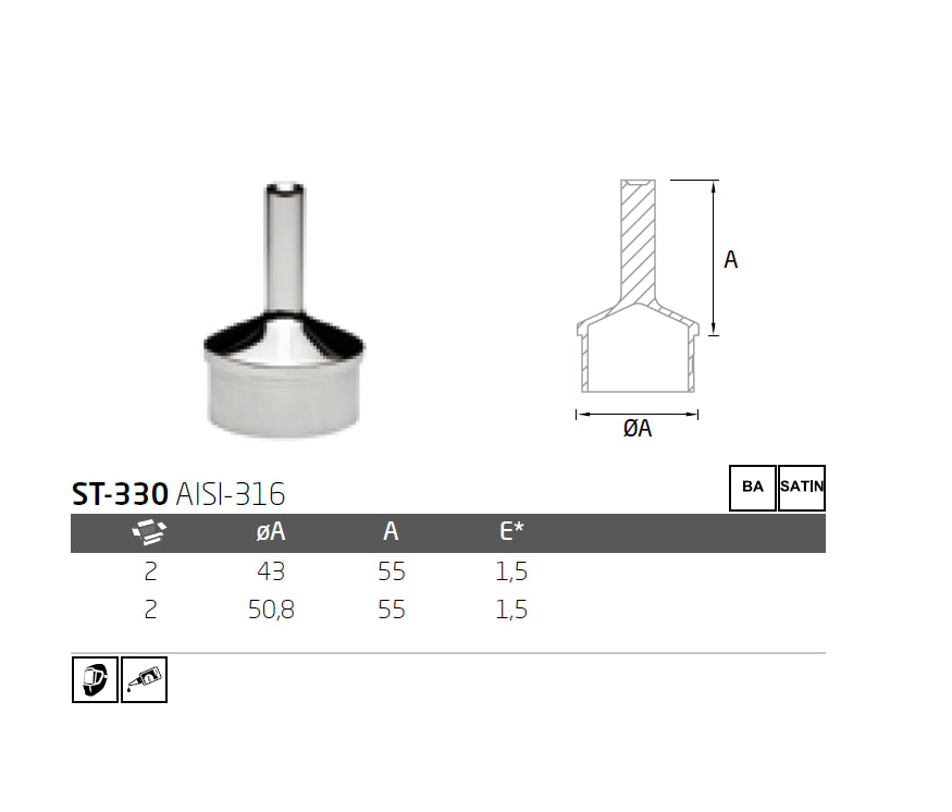 Soporte final fijo Tubo ST-330 A-316 BA 50,8