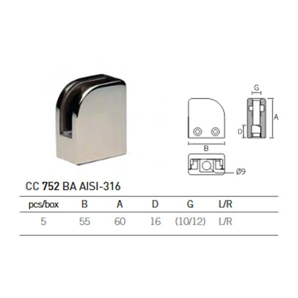 Pinza Cuadrada Base Plana Izquierdas CC-752 L A-316 BA (10/12)