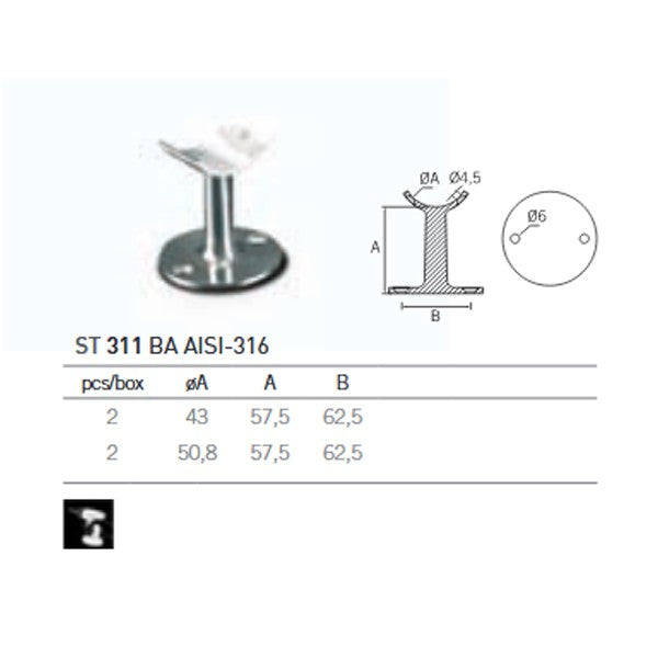 Soporte de muro Tubo ST-311 A-316 BA 50,8